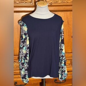 Counterparts Navy Top with Floral Sleeves